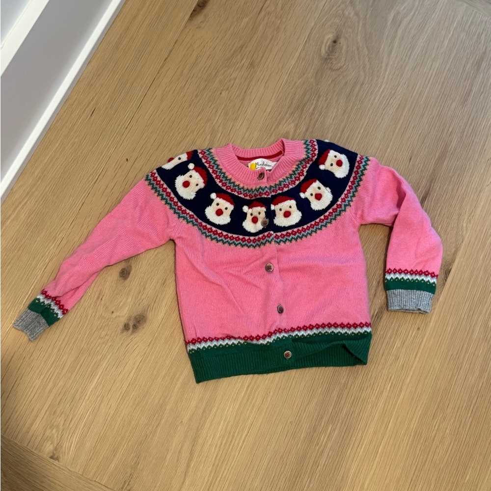 Mini Boden Pink Sweater with Santa Pattern
